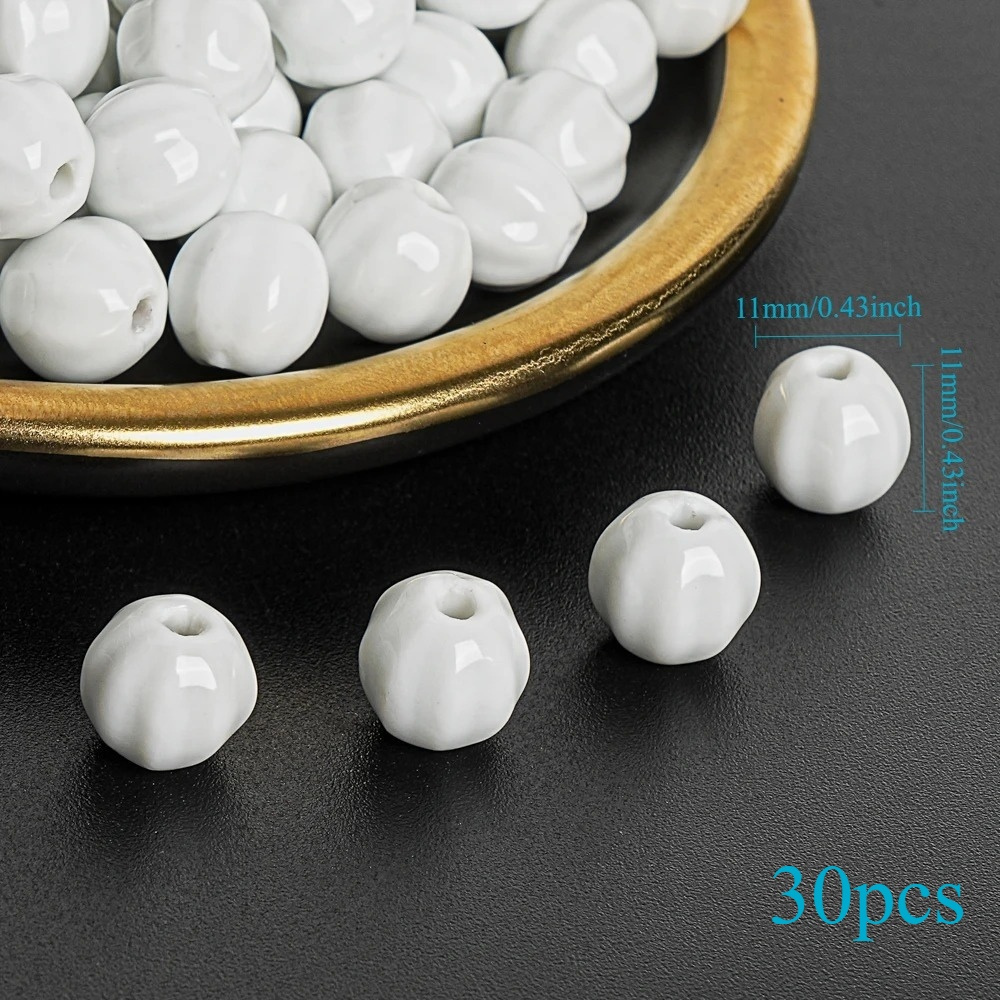 TEMU 10/ 20/ 30pcs White Round Ceramic Beads Irregular Ceramic Beads Craft Necklace Earrings Jewelry Making 11mm