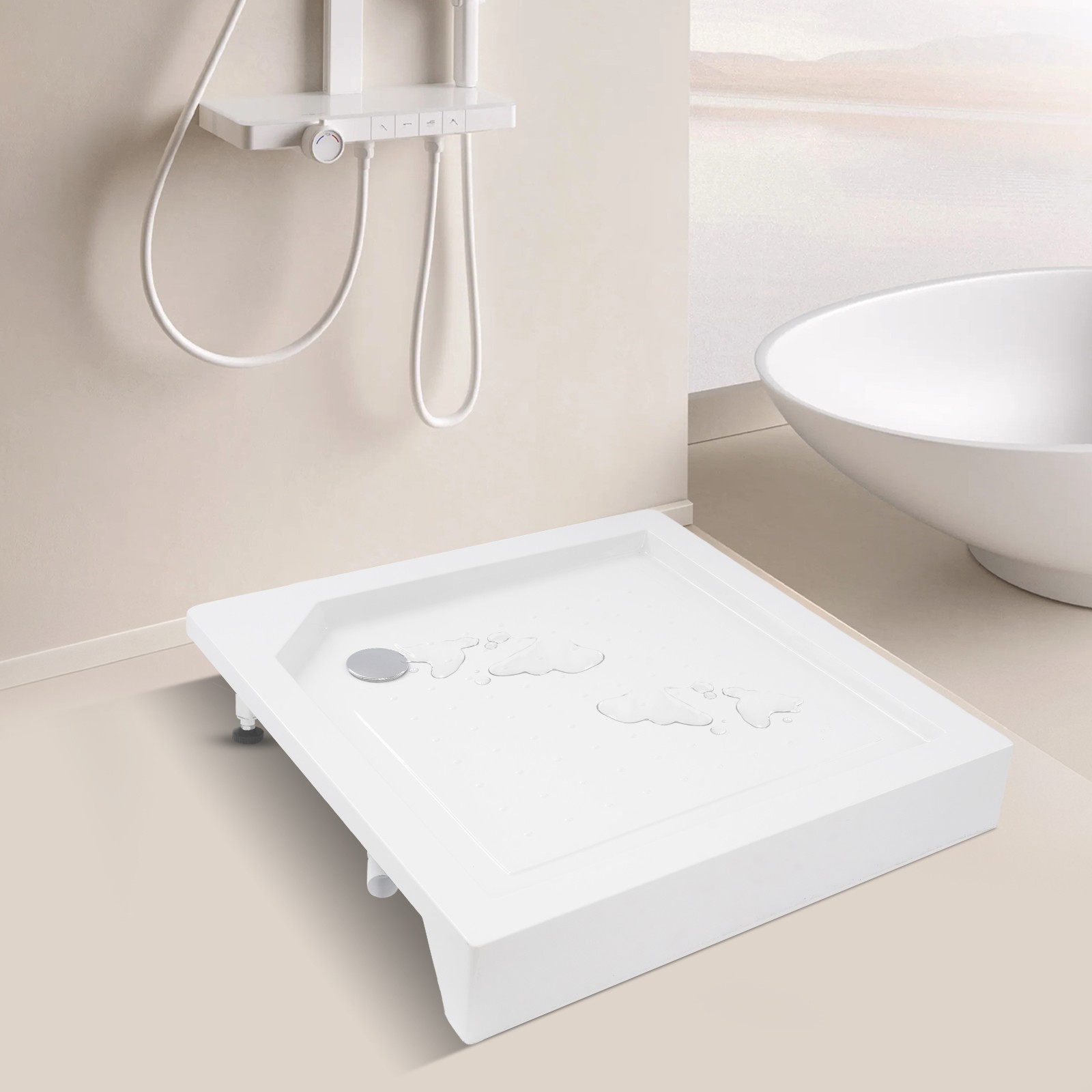Image of 33.46*33.46*5.51in Anti-slip Shower Base, Shower Pan Center Drain, Shower Base, Shower Tray, White Bathroom Shower Tray