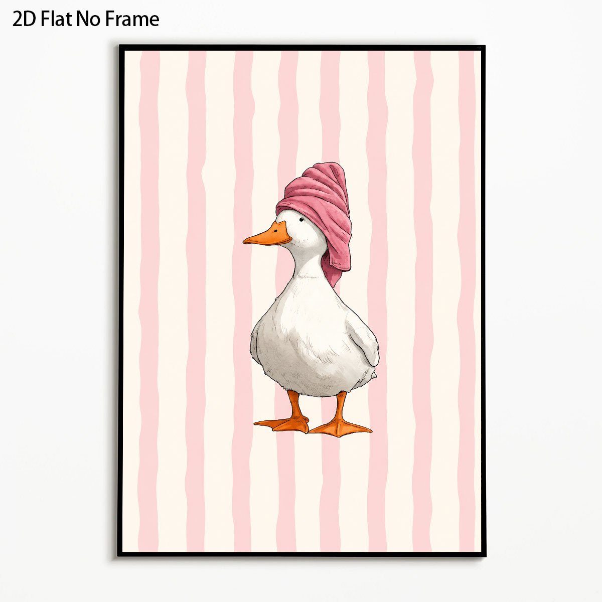 TEMU 2d Flat, 1pc,frameless Canvas Posters,duck With Pink Towel Wall Art,whimsical Style Canvas Printing Painting,bedroom Living Room Wall