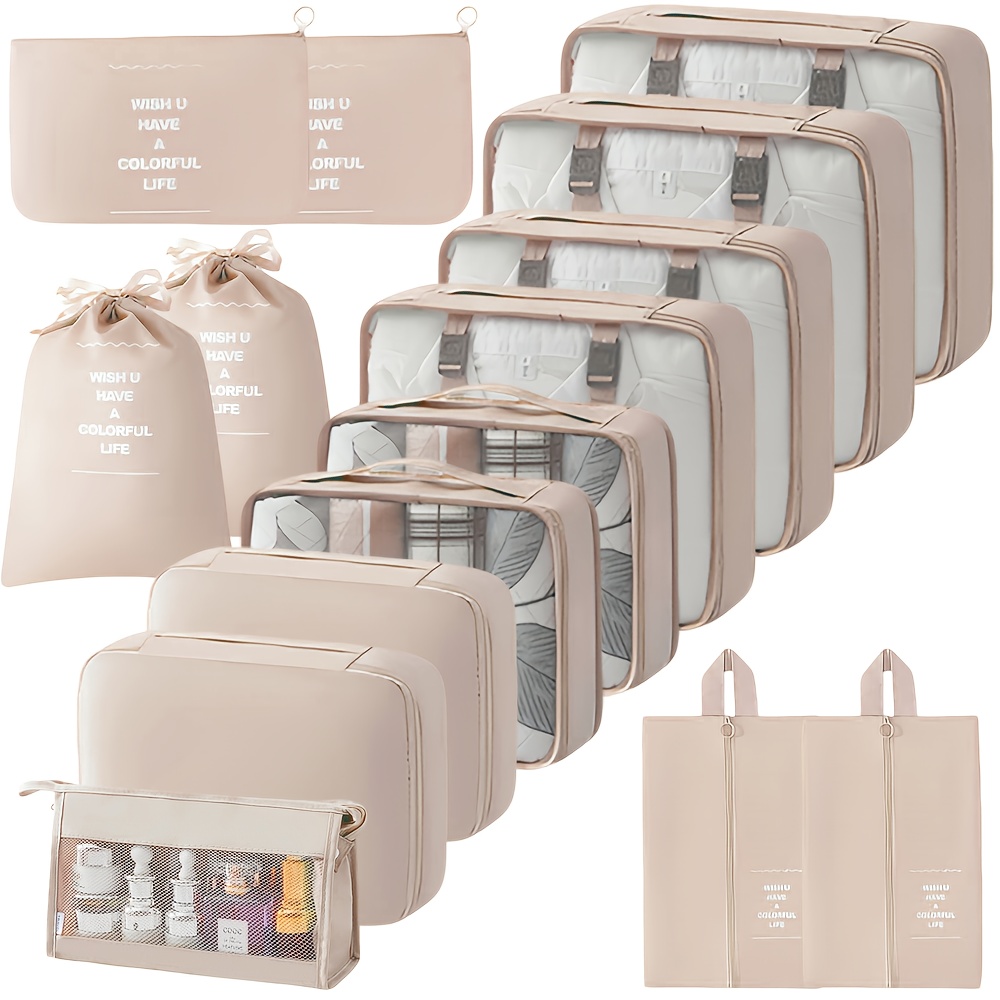 8pcs 15pcs packing cubes for suitcases travel luggage organizers with shoe tioletry laundry bag   zipper closure   in pink grey navy