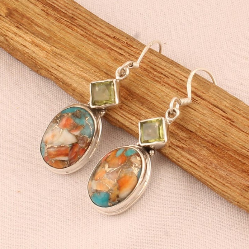 Vintage Elliptical Copper Turquoise Handmade Designer Earrings
