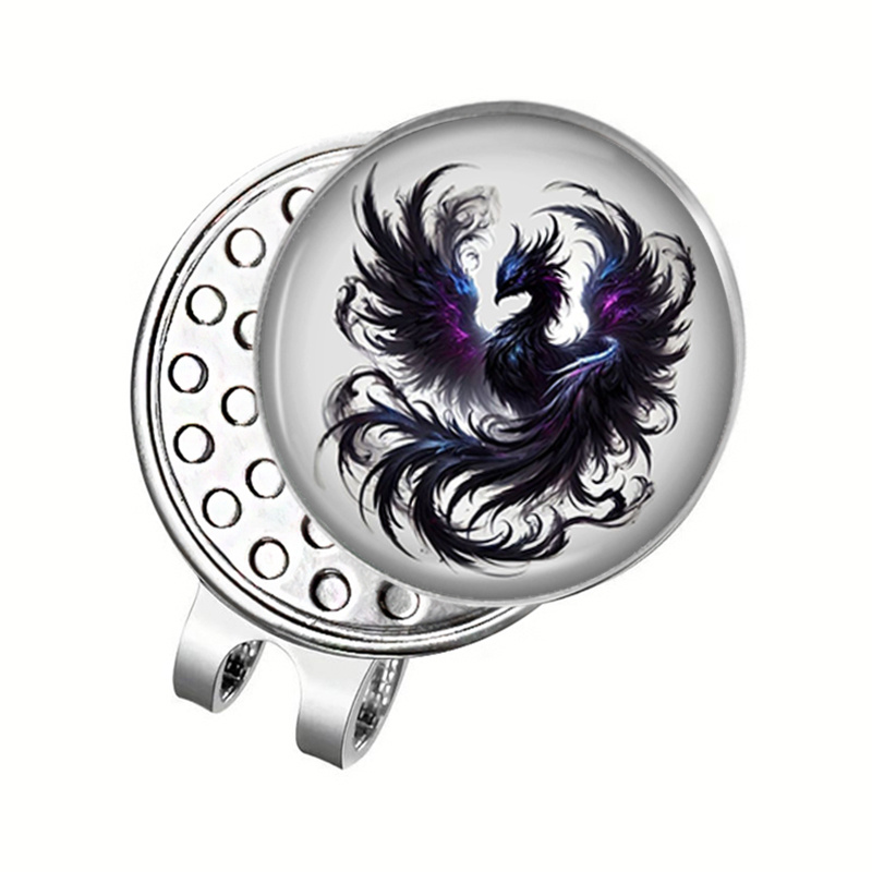 TEMU 1pc And Purple Phoenix Round Glass Dome Hat Clip Golf Ball Clip