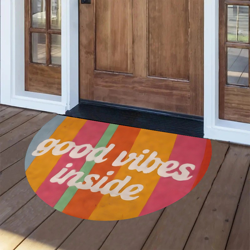 TEMU ()1pcs, Colorful Stripes With The Words' Good Atmosphere Inside 'design - Door Mat, Easy To Clean, Suitable For Indoor And Outdoor Use, Semi-,
