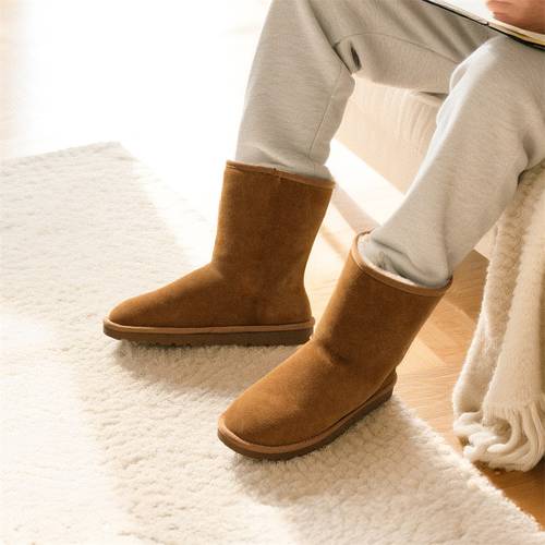 mens winter boots with faux fur lining slip on ankle booties like upper tpr traction sole pu cold weather warm for outdoor beige brown classic