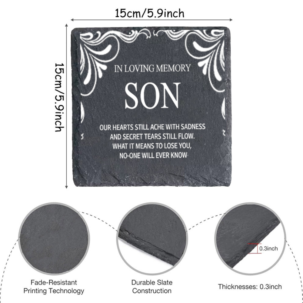 TEMU 1pc 1pcs Stone Memorial Plaque With Stand - Floral "loving Memory Son" Stone Marker Suitable For Indoor/outdoor Use, Garden Or Home Decoration,