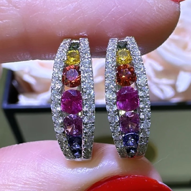 Women's Elegant Synthetic Colored Cubic Zirconia Round Earrings