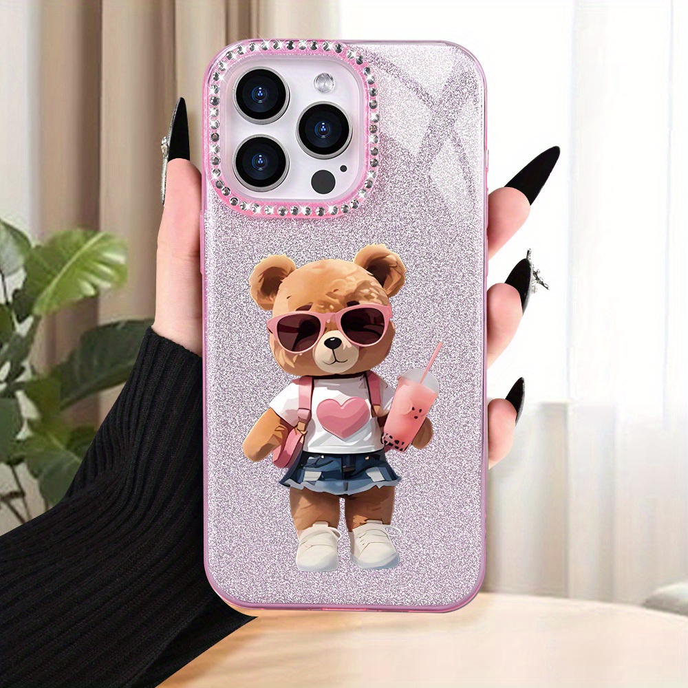 korean ins cute teddy bear glitter tpu phone case cover bundle