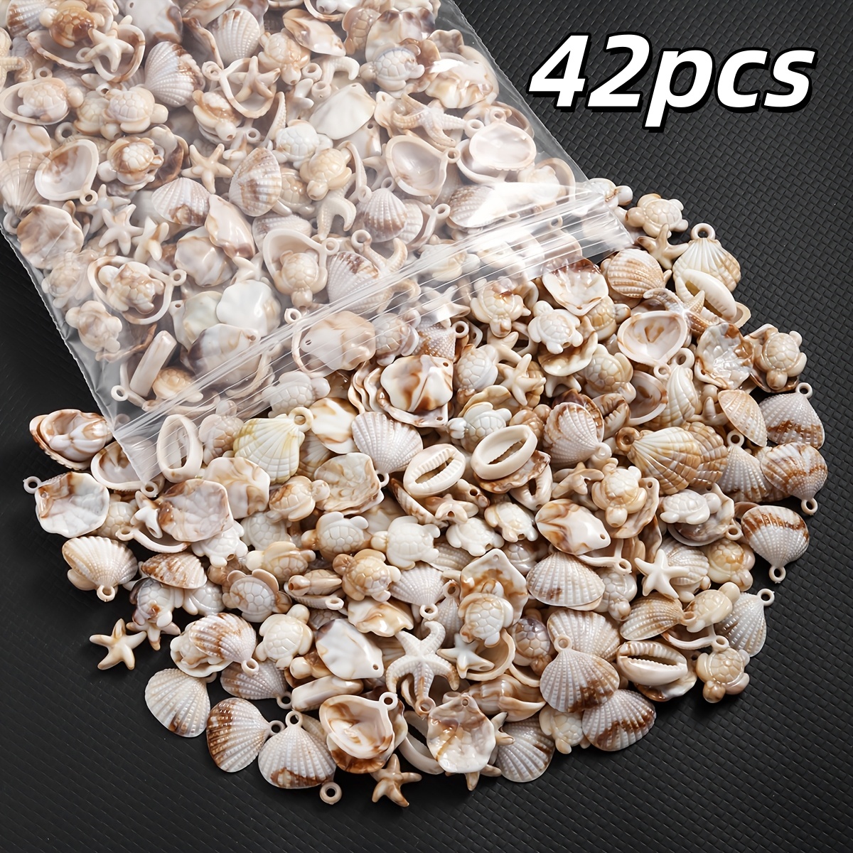 Image of 42pcs Assorted Sea Turtle, Starfish, And Seashell Acrylic Charms, Suitable For Necklace, Bracelet, Earring Jewelry Making, Diy Key Rings, And Keychain Accessories