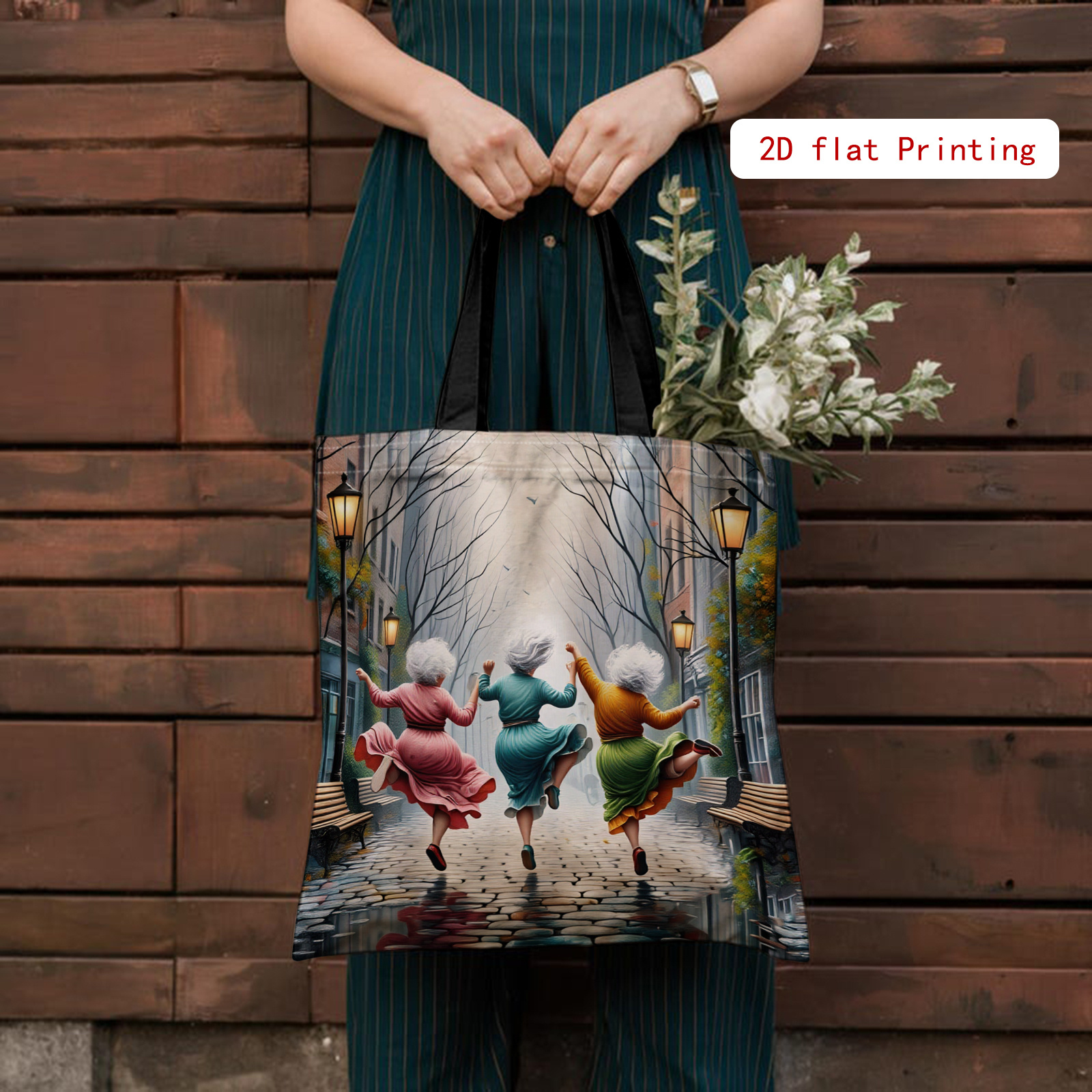 Image of A Women's Tote Bag With Double-sided Print Design, A Large-capacity Reusable Shoulder Bag Ideal For Travel, A Stylish Laptop Bag Style, And A Bag Perfect For Daily Artistic Life
