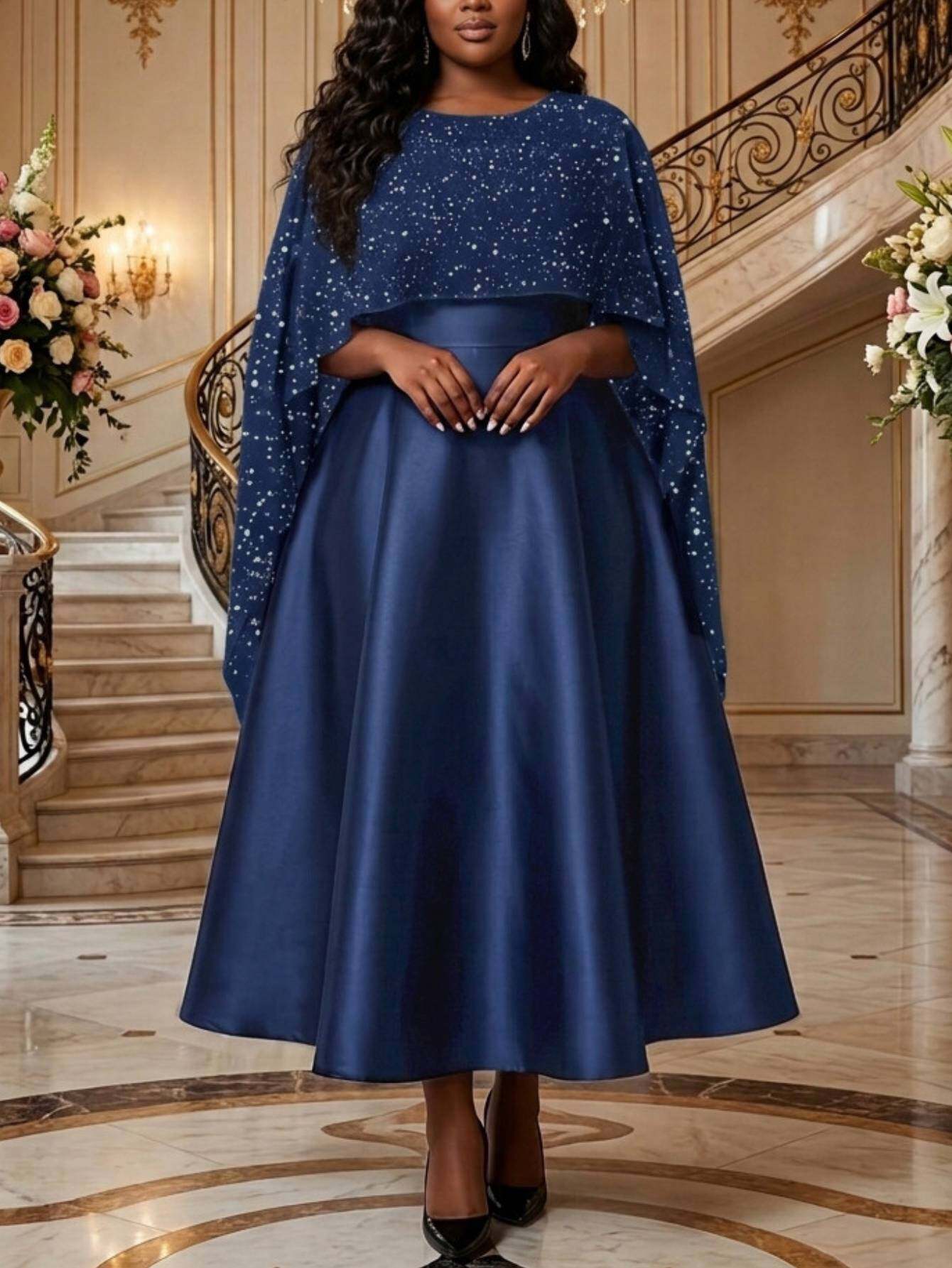 navy blue dress for chubby Women's Raindrops On The Streets Dress, Blue