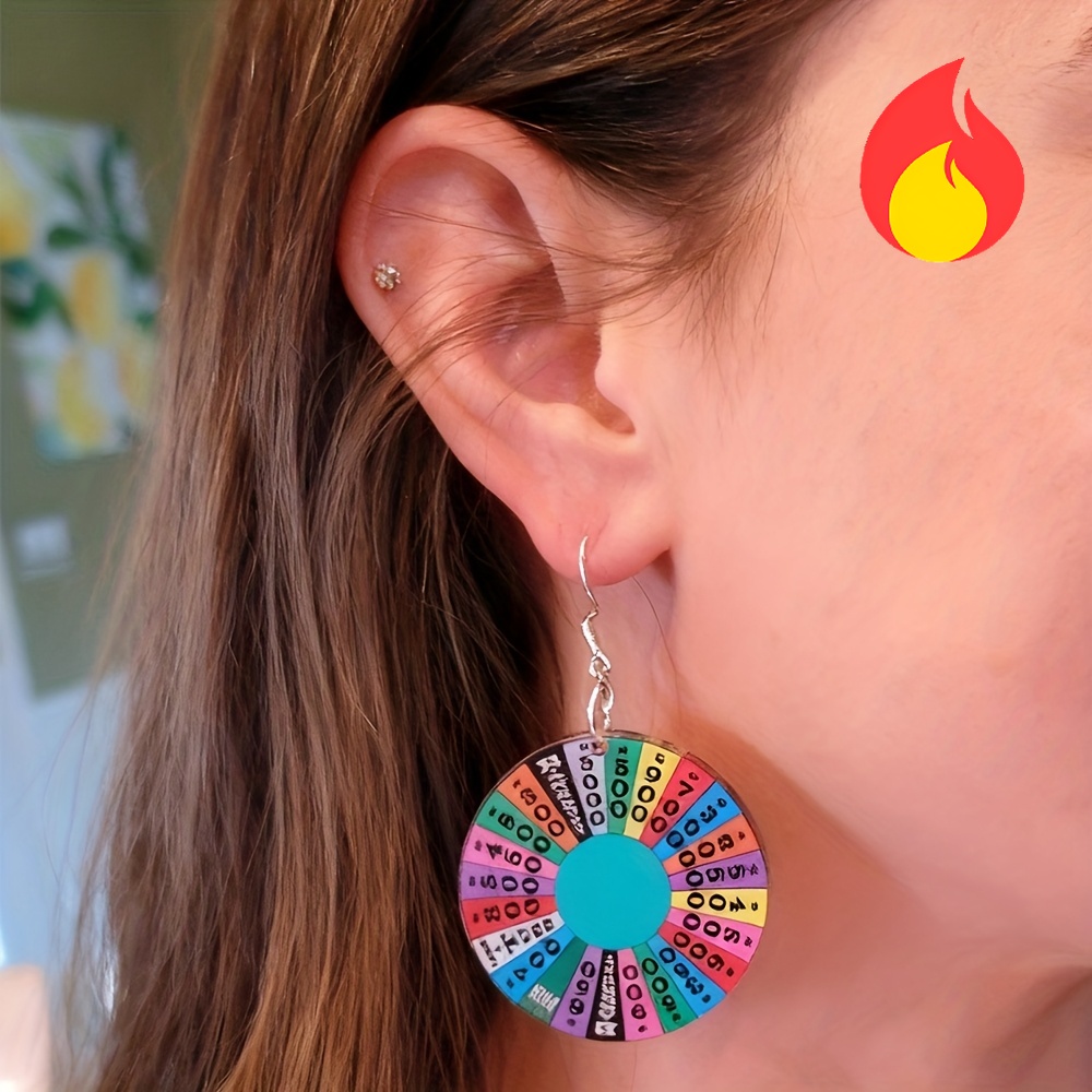 TEMU 2D Plat - 2D Acrylique Plat 2pcs Boucles d'Oreilles Charmantes, Bijoux Colorés Faits Main Cadeau, pour Femmes