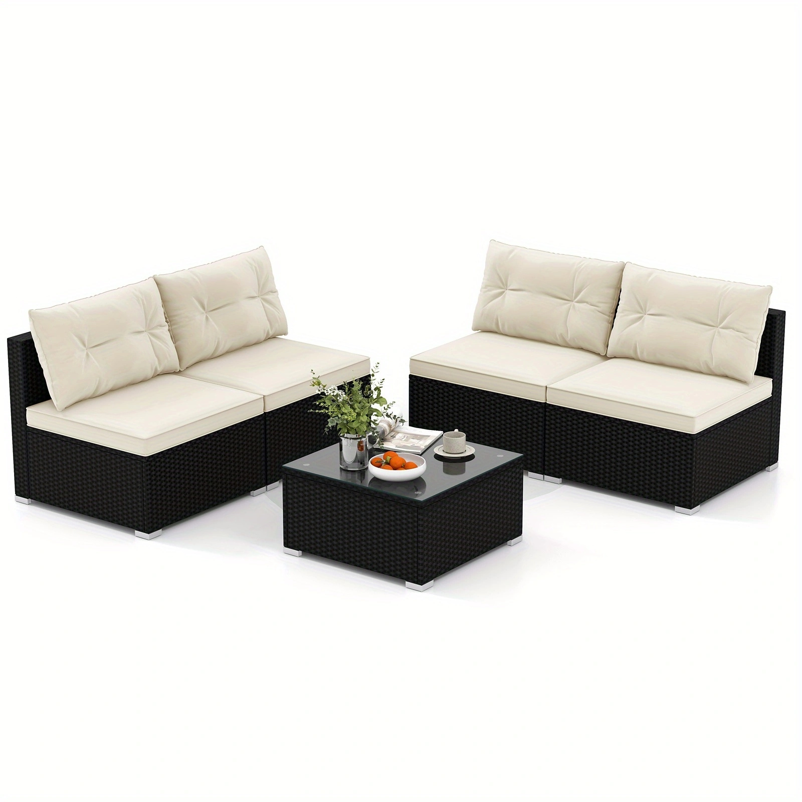 TEMU LIFEZEAL Ensemble de mobilier de patio 5 pièces avec coussins pour sièges et , qu'une table à plateau en verre trempé
