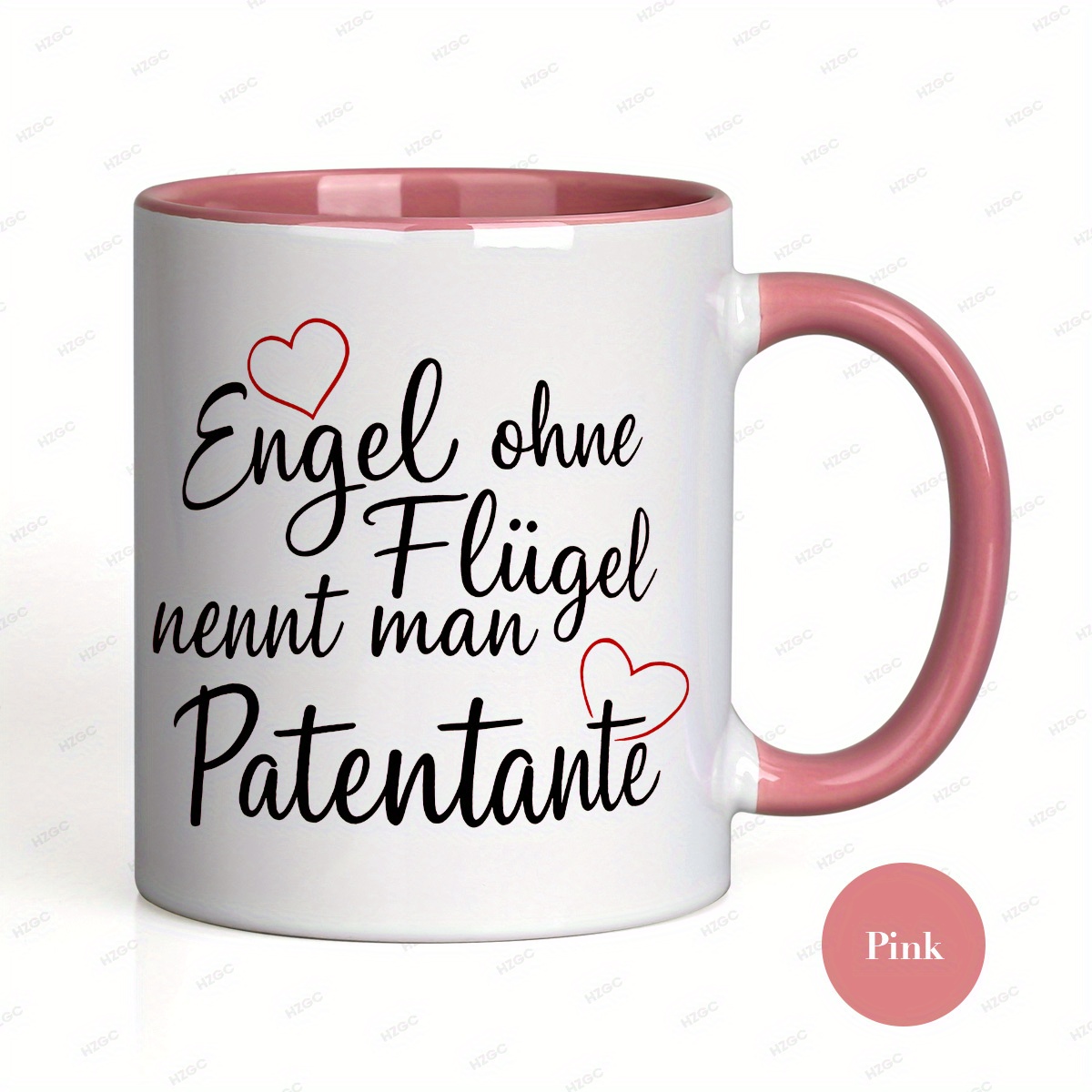 1pc, 11oz, Ceramics, Coffee Mug, Humorous German Text Mug "engel Ohne Flügel Nennt Man Patentante" With Hearts, Dishwasher Safe, Ideal Gift For /family, Birthday/holiday/party Gifts