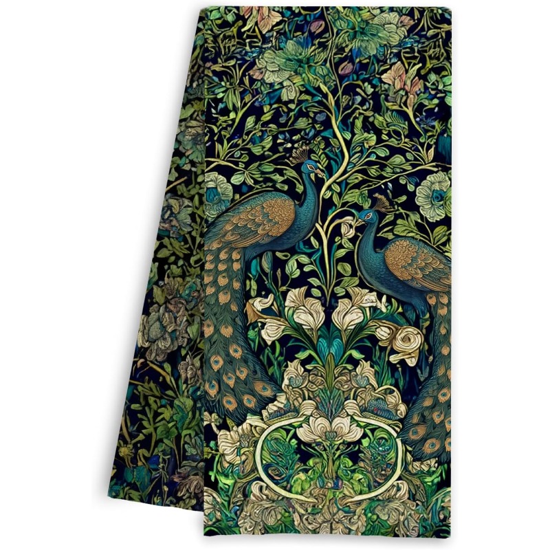 TEMU 1pc 1pc William & Rooster Kitchen Towels Suitable For Bathroom Decor, Dark Green Vintage Botanical Cottagecore Dish Tea Towels, Rectangular Dish