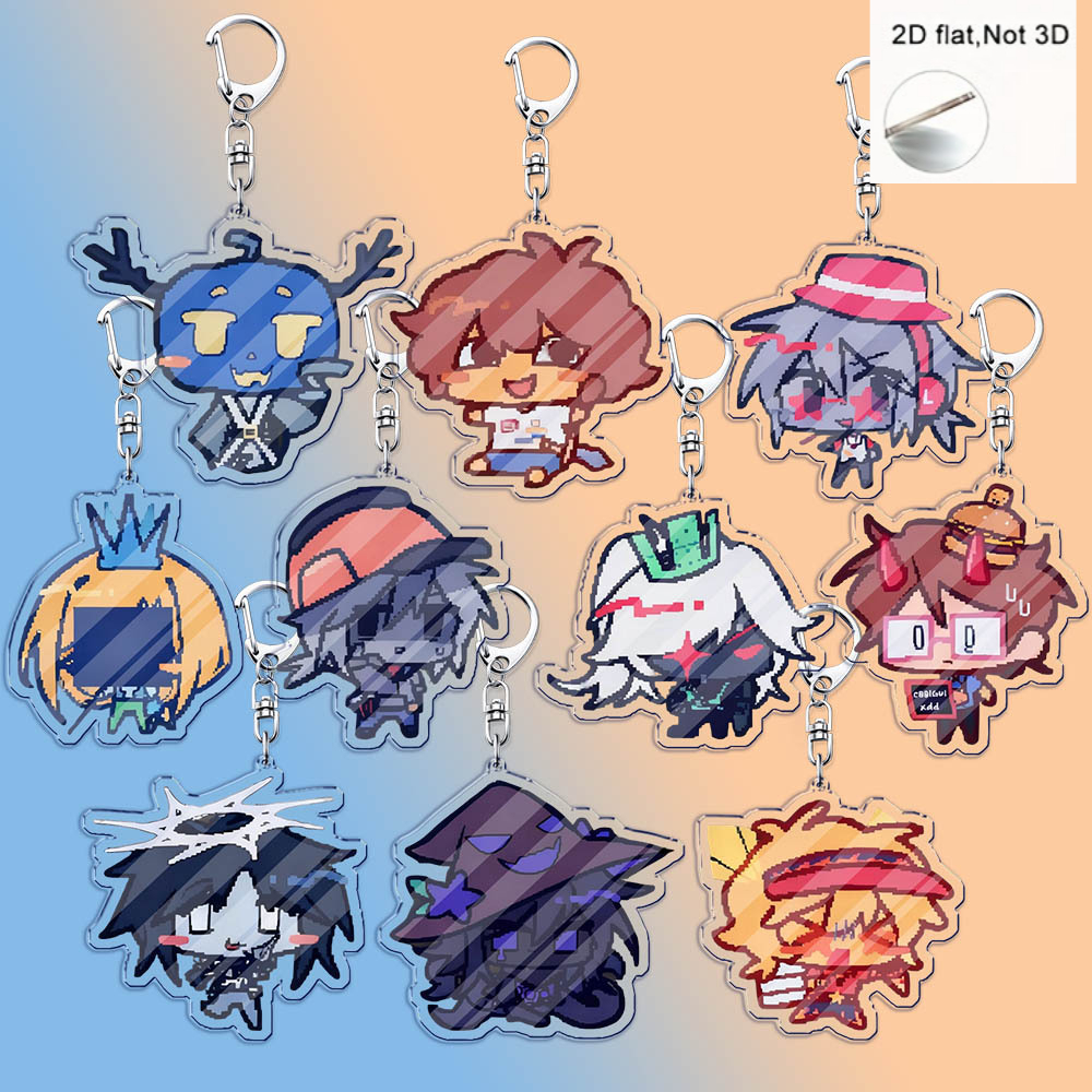 TEMU 2d Flat - 2d Plane, 10 Games Cartoon Characters Acrylic Keychain Ring Double-sided Keychain Pendant Fan Couple Gift
