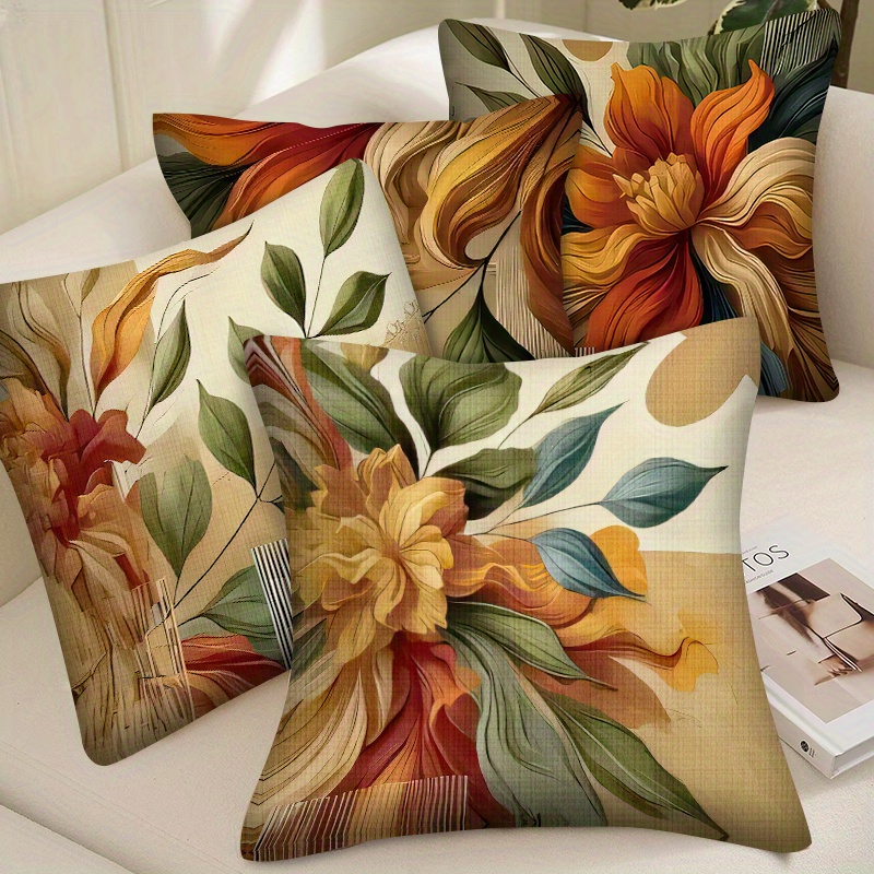 TEMU 4pcs Floral Pillowcases, Assorted Colors, Vintage Style, Polyester Fabric, Zipper Closure, Machine Washable, Soft And Comfortable, Suitable For
