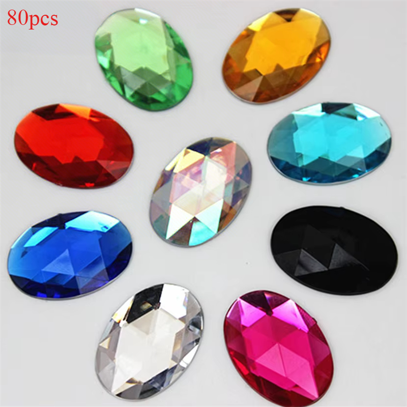 TEMU 80pcs Multicolor Bottom Acrylic Rhinestone Diy Craft Beads Suitable For Hairbands, Clothing, Shoe & Decoration, Making - Sparkling Handmade