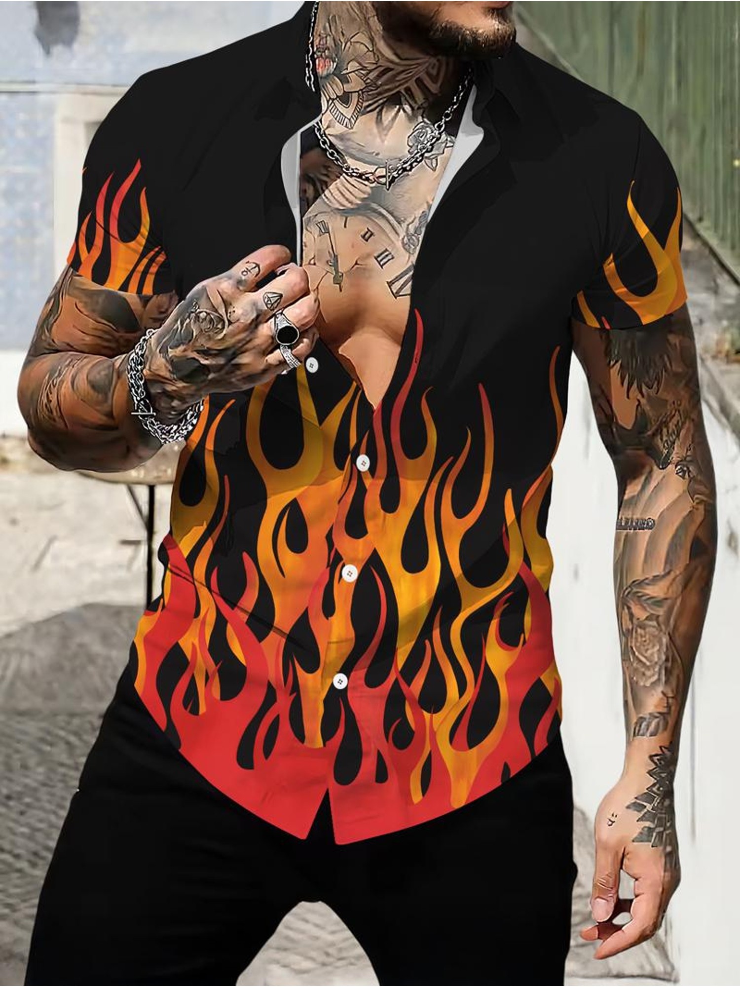 item picture mens casual short sleeve shirt with mixed   pattern made of polyester multiple sizes   stylish for daily wear party outdoor activities