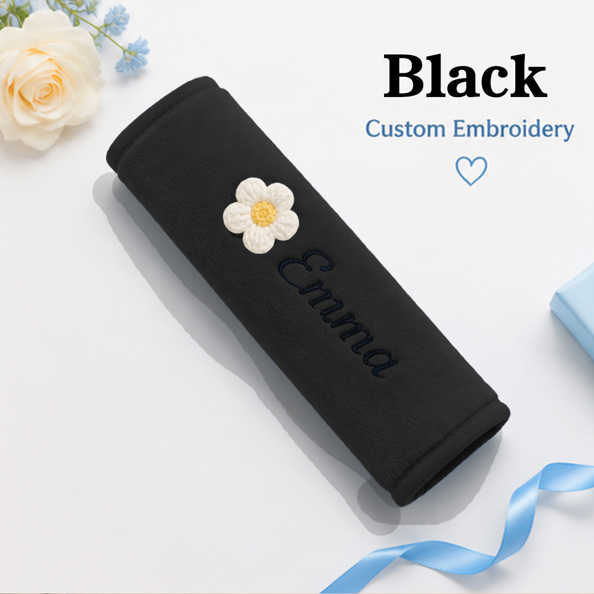 TEMU 1 Short Velvet Customizable Embroidered Seat Belt Shoulder Cover Suitable For Long-distance Driving To Reduce Shoulder , Can Decorate The Seat