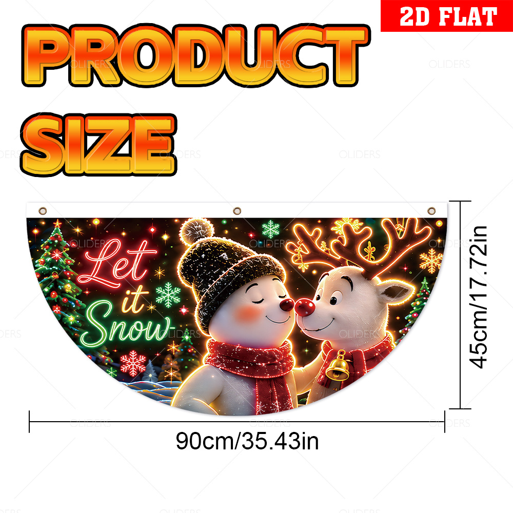 TEMU 2d Flat, 2d Flat Banner, 1pc, Uv Activated, Neon Christmas Fan Banner,, Cute Snowman And Reindeer Print, Suitable For Indoor And Outdoor Patio