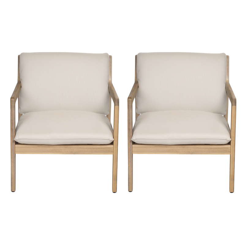 Set of 2 Acacia Wood Armchairs | Light Teak Patio Club Chairs with Painted Frame, PVC Material