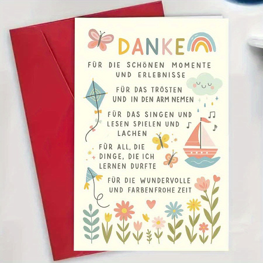 E-shop Deutsche Dankeskarte mit englischer Übersetzung - Zweisprachige "Danke" & "Thank You" Botschaft, Niedlicher Deutscher Text Herzen/Gänseblümchen