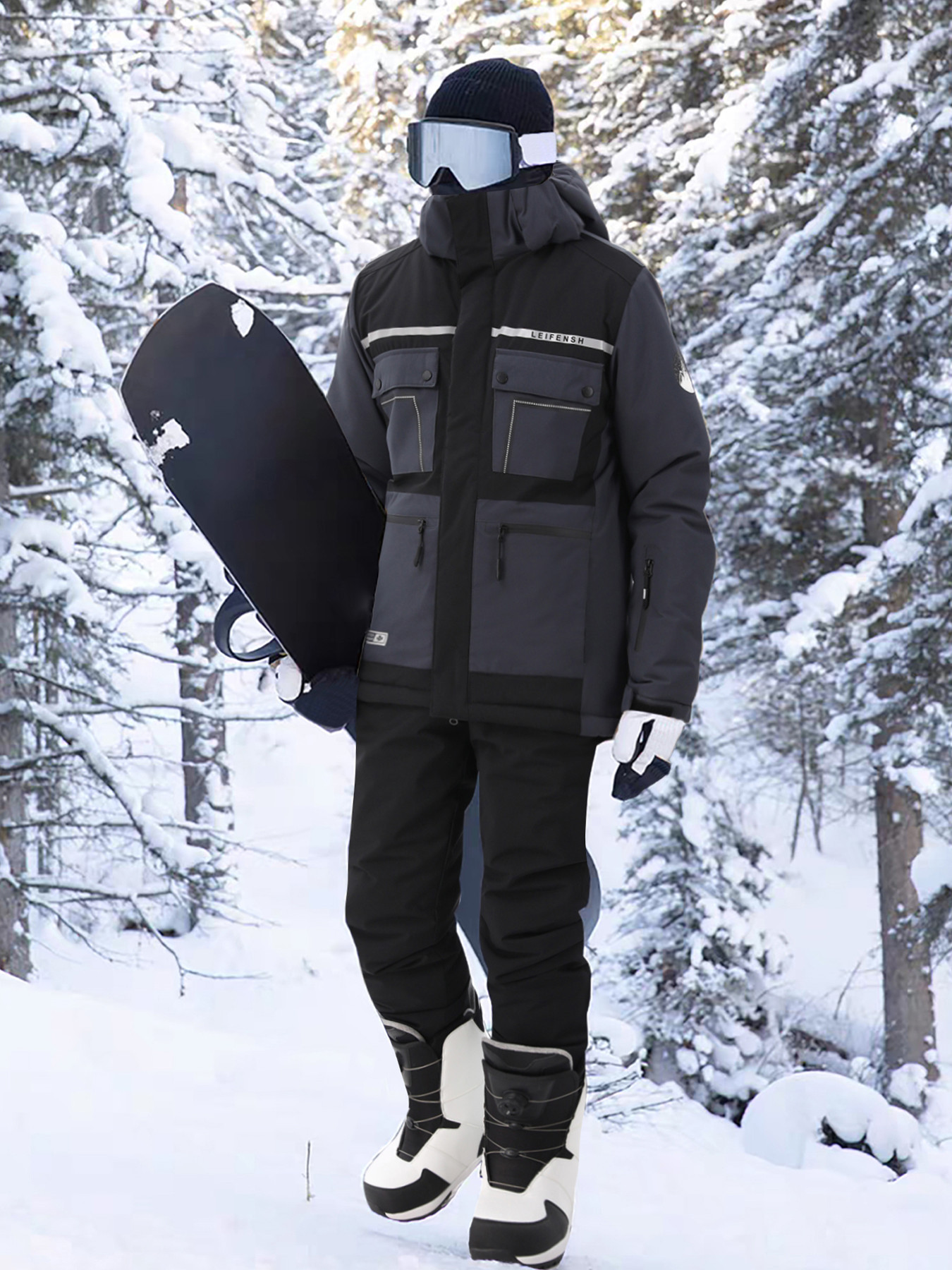 Men's Ski Jacket and Suit Set, 2pcs Windproof Snowboard Outfit