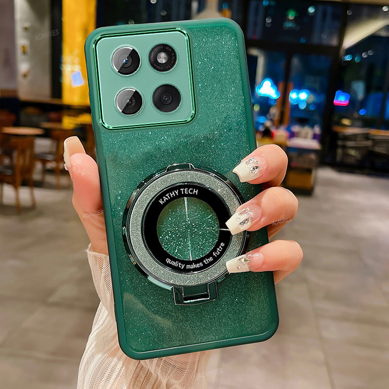 TEMU Phone Case - Soft Phone Case For Moto Edge 60 Pro Featuring A Clear Tpu Design With Glitter, , And Lens Protector, Complete With A Magnetic