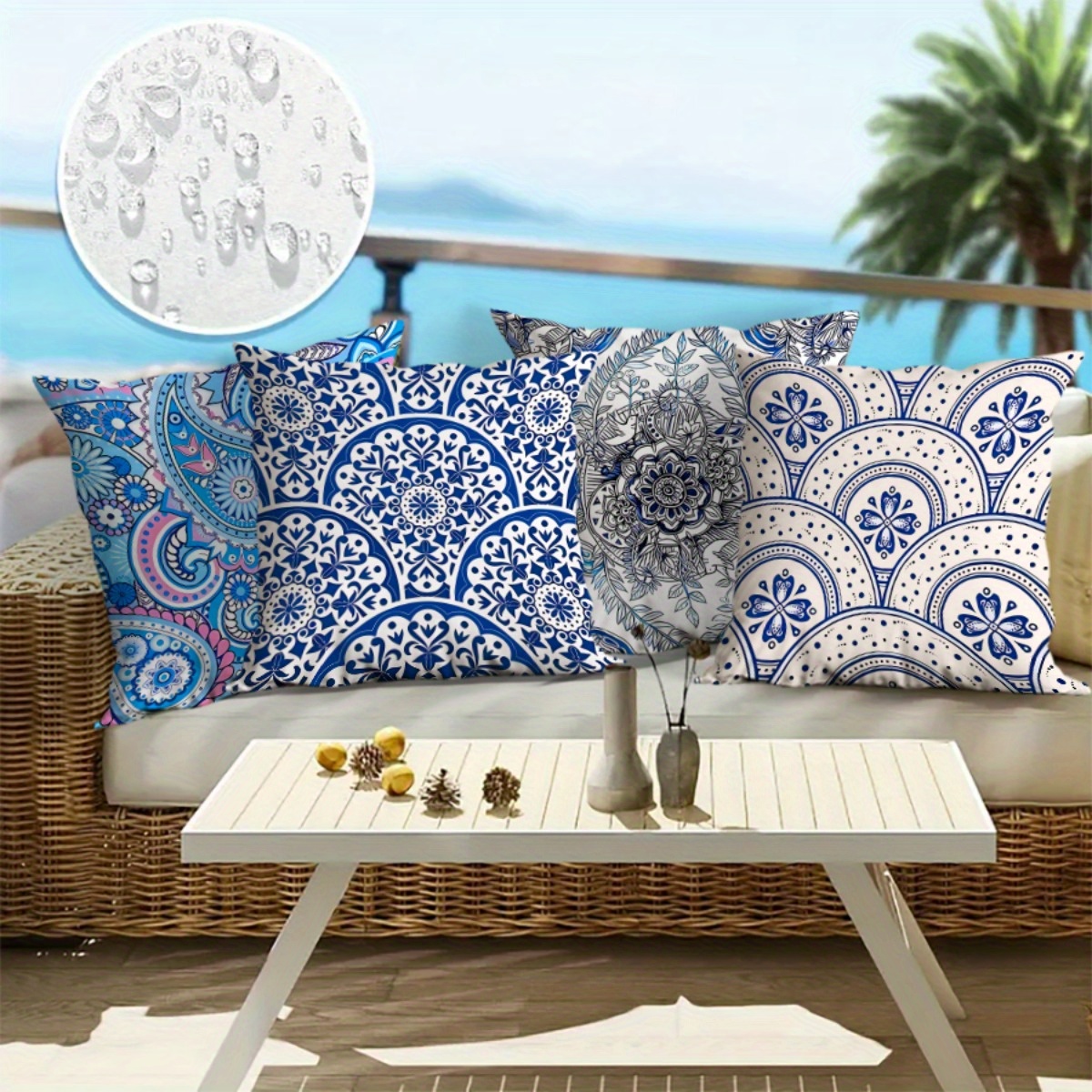 4pcs moroccan blue outdoor pillow covers Temu United Arab Emirates