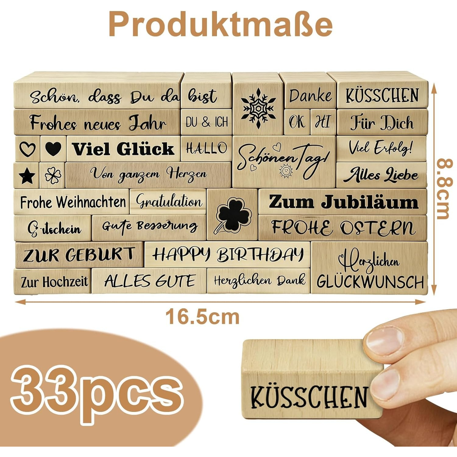 Image of Wooden Stamp Set (33pcs) With Lettering And Decorative . Includes Stamps For Birthdays And Merry Christmas, As Well As A . Practical Crafting Tools For Invitations And Decoration Projects