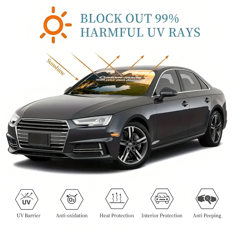 TEMU 1pc 1pcs Customizable Car Sun Visor With Personalized Text/logo/graphic Printing - Front Visor Suitable For Car, Foldable Design For , Durable