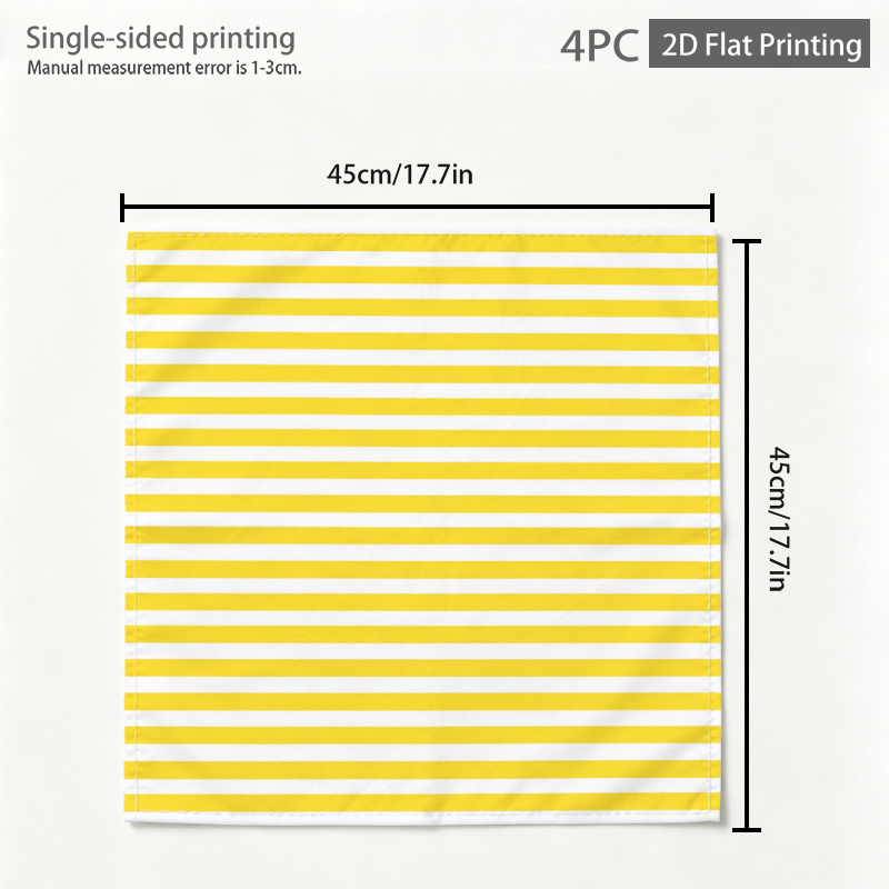 TEMU 4pcs Cloth Napkin, Minimalist Yellow White Pattern, 2d Flat Printing, Machine Washable, Easy To Store, Reusable Napkin For Outdoor Dining