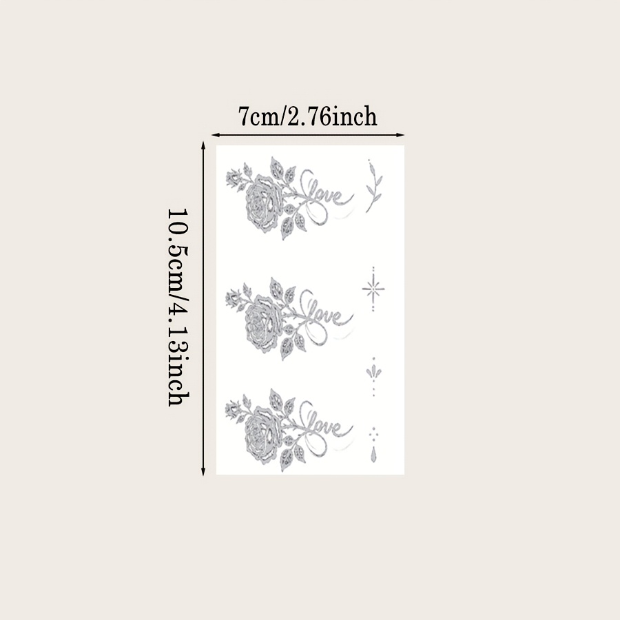 TEMU 3pcs Love Rose Temporary Tattoo Sticker Set - Elegant "love" Temporary Tattoos, Waterproof And Long-lasting, Suitable For Women, Romantic