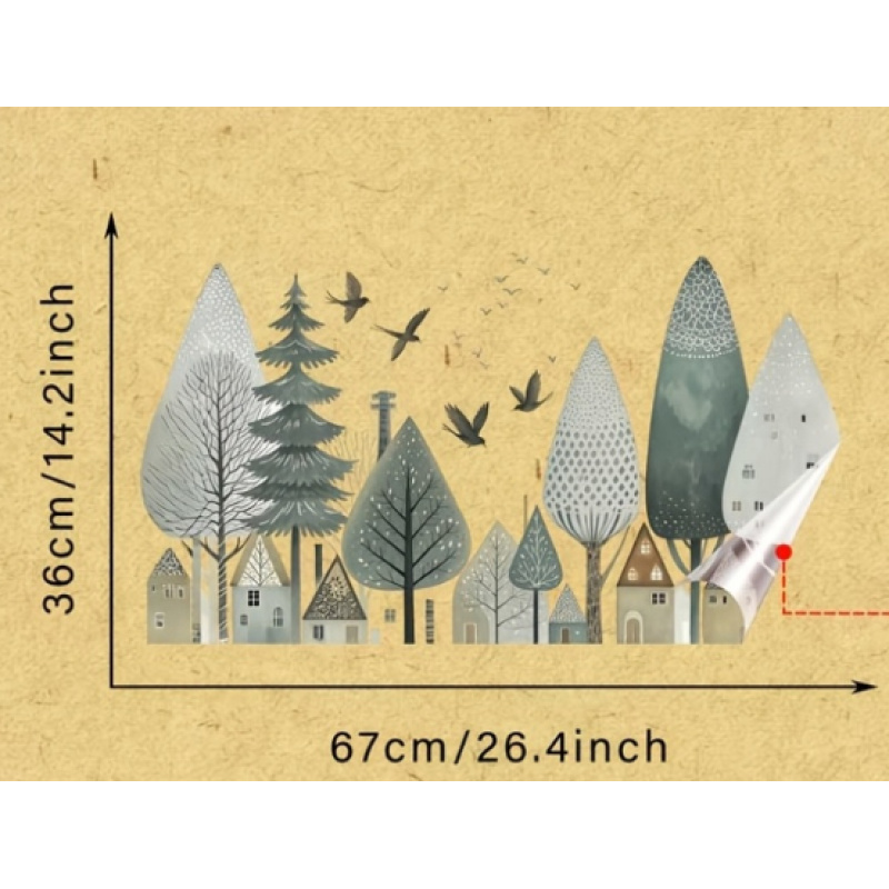 TEMU 2D Flat - 2D Flat - . 2D Flat Druck Easy Style Waldstadt Vögel Fensteraufkleber, PET Statik Adsorption Glasfolie Kein Rückstand, Kein Kleber,