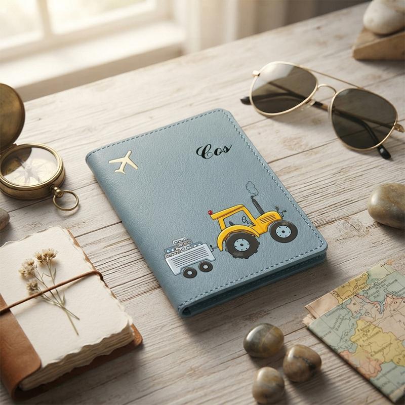 TEMU 1 stuks Gepersonaliseerde Naam Tekst Custom PU Paspoorthouder, Cartoon Tractor DIY Gegraveerde Paspoorthoes voor Liefhebbers van het Platteland