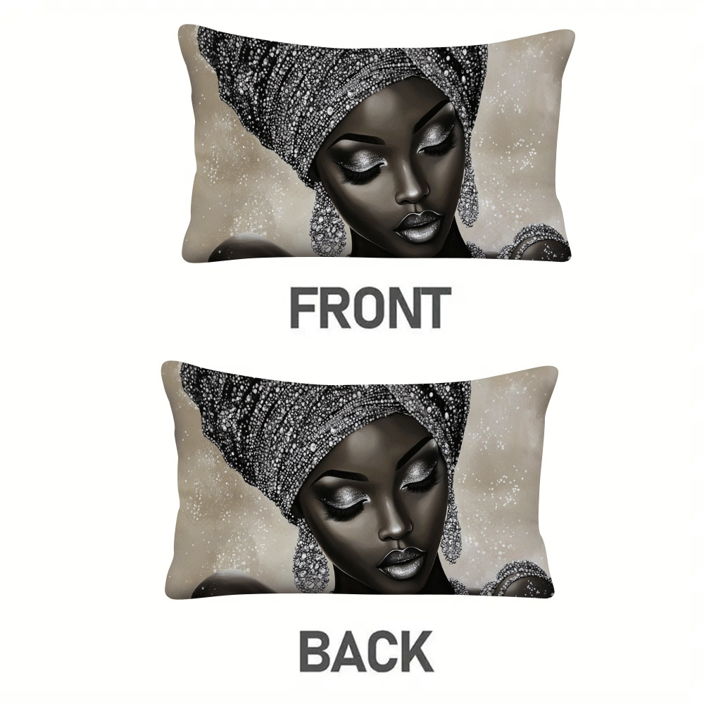 2pcs african woman themed polyester pillow covers   machine washable zippered space themed decorative cushion cases with for back sleepers     14 age group details 8