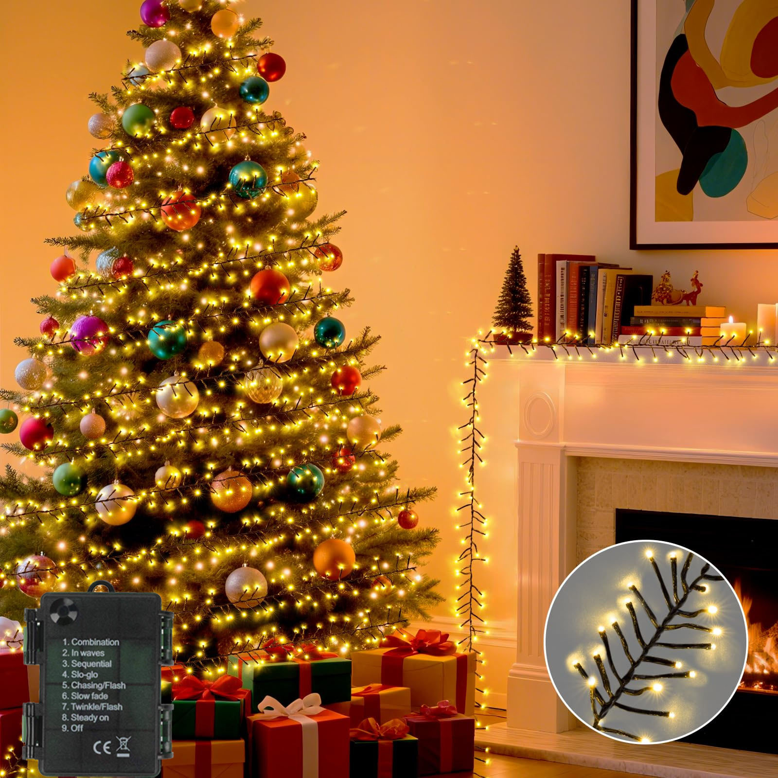 TEMU Battery-powered String Of Lights, Fairy Lights, Led Lights, Garden Lights, 50/100/200 Leds, 8 Modes, Suitable For Parties, Halloween, Christmas,