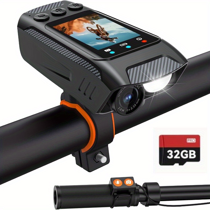 TEMU 4k 60fps Multifunctional Bike Camera Bike Camera Recorder Action Camera 40 Megapixel, Vlogging Camera Bike Light Kit Electric Bike Horn 3in 1,