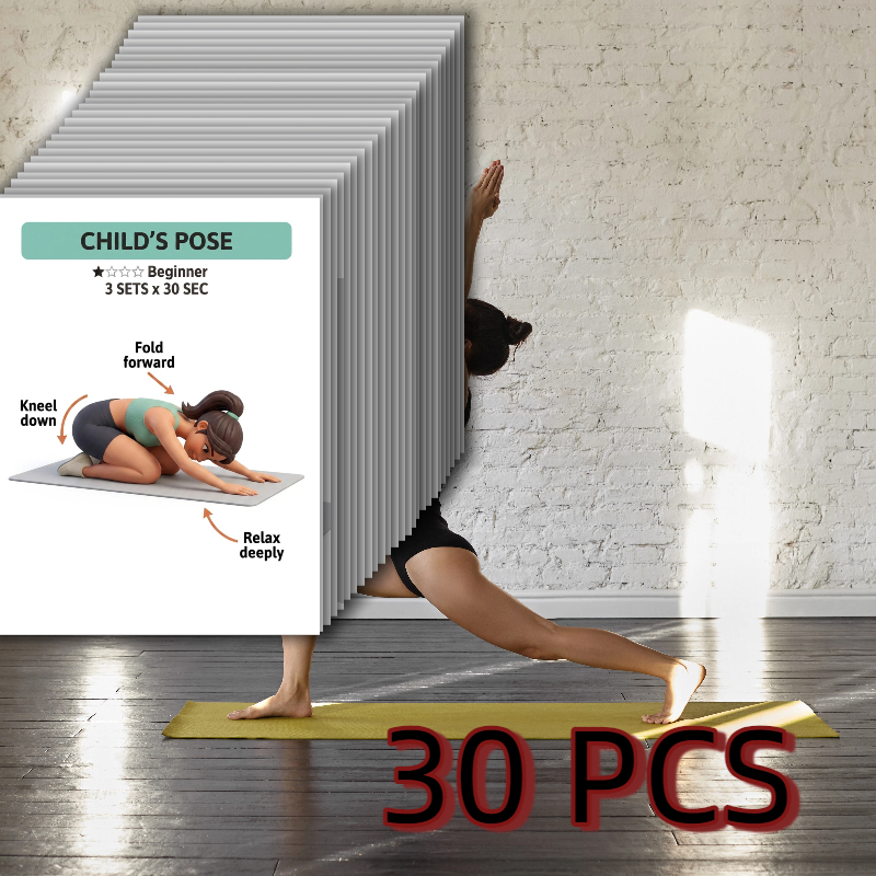 TEMU Lot de 30 cartes de postures d'exercice et de yoga faciles pour débutants, adaptées aux seniors, cartes d'entraînement à faible intensité avec