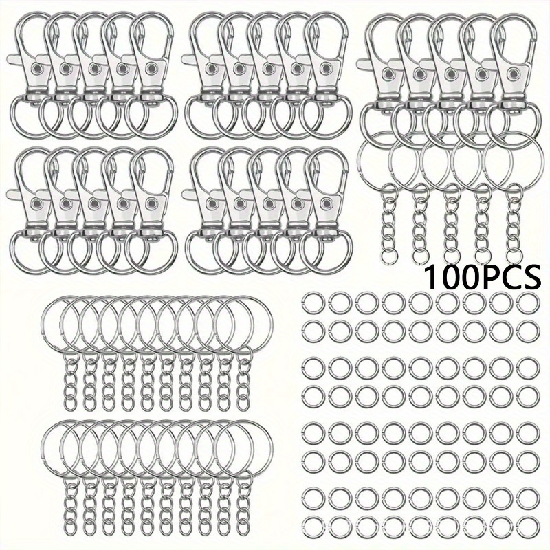 E-shop 100 Stück silberfarbener Schlüsselanhänger-Clip mit Aufhängebändchen, Handwerk, mit drehbarem Federhaken, Schnappverschluss, offener Sprungring,
