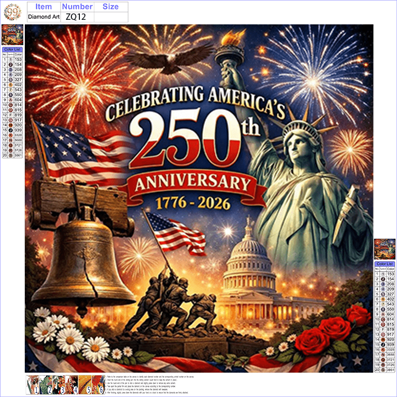 TEMU 5d Diamond Painting Kit - 250th Anniversary Design Of The Usa, Featuring Round Diamond Beads And Vibrant Colors, Perfect For Decorating For Home