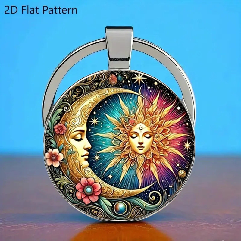 TEMU Un portachiavi resistente in di con un design totemico di sole e luna, con un motivo a del e della dea della luna, che lo rende per le coppie