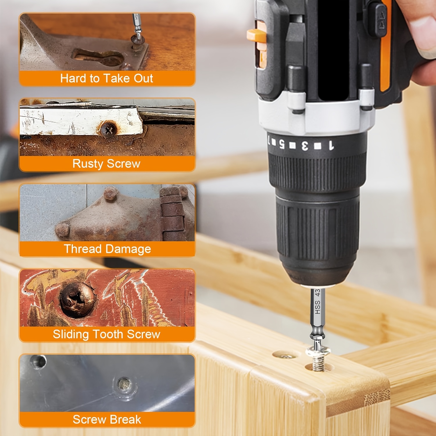 TEMU 6pcs Damaged Screw Extractor Set Compatible For Stripped/rusted/broken Screws - And Nut Remover Tool, No , Heavy-duty Drill Accessory For
