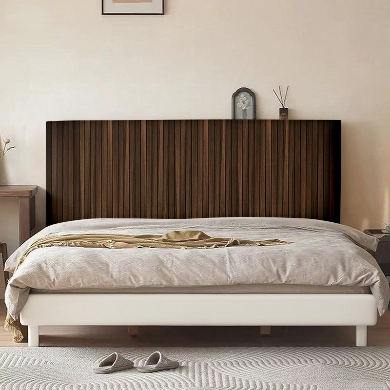1pc dark brown wood grain vertical texture headboard cover natural wood bed frame protector with elastic edges machine washable bed panel fits single   queen beds fits most mattresses durable bedheadboard for home