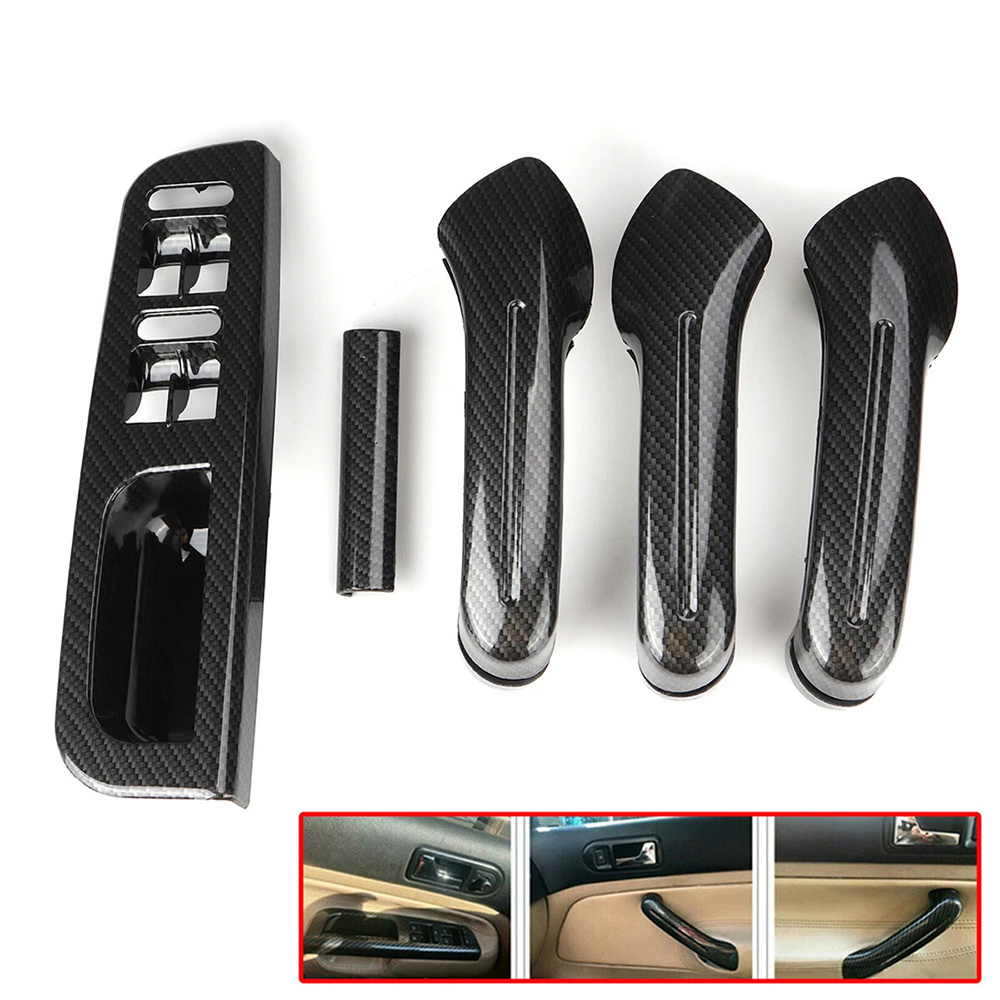 5pcs Carbon Fiber Interior Door Handle - Front Switch Bezel & Closing Handle For Vw Golf Mk4 Iv & Bora N