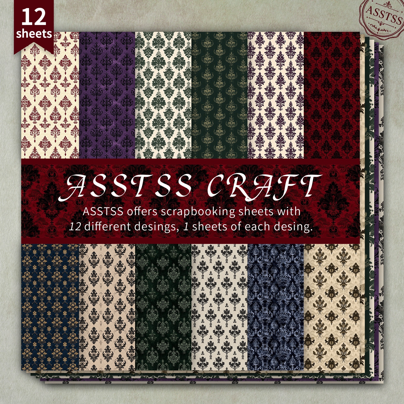 TEMU 12-sheet Asstss 6x6 Inch Scrapbooking Paper Pad, Victorian Gothic Vintage European Damask Pattern Style Backing Paper Supplies, Heavyweight