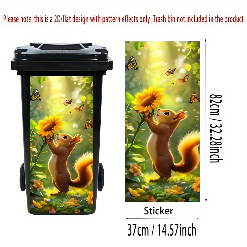 1pc-2d Flat Trash Can Sticker, Vibrant Squirrel And Colorful Design, Creative Garbage Bin Decal For Outdoor Use - Wall & Waste Bin Decoration, 2d Flat