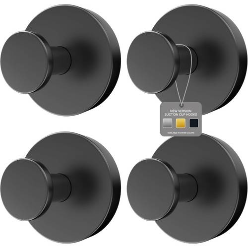 4 sets black no drilling bathroom wall hooks set including shower suction cup hooks durable towel bathrobe sponge scrubber hooks detachable stainless steel tile glass hooks