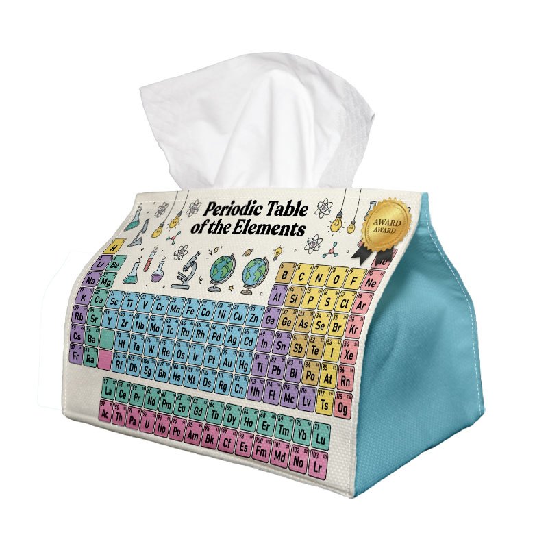 TEMU 1pc Retro Science Learning Tissue Box Cover "periodic Table Of " In Pastel, Made From Durable Fabric With And Tight Stitching, Washable And Easy