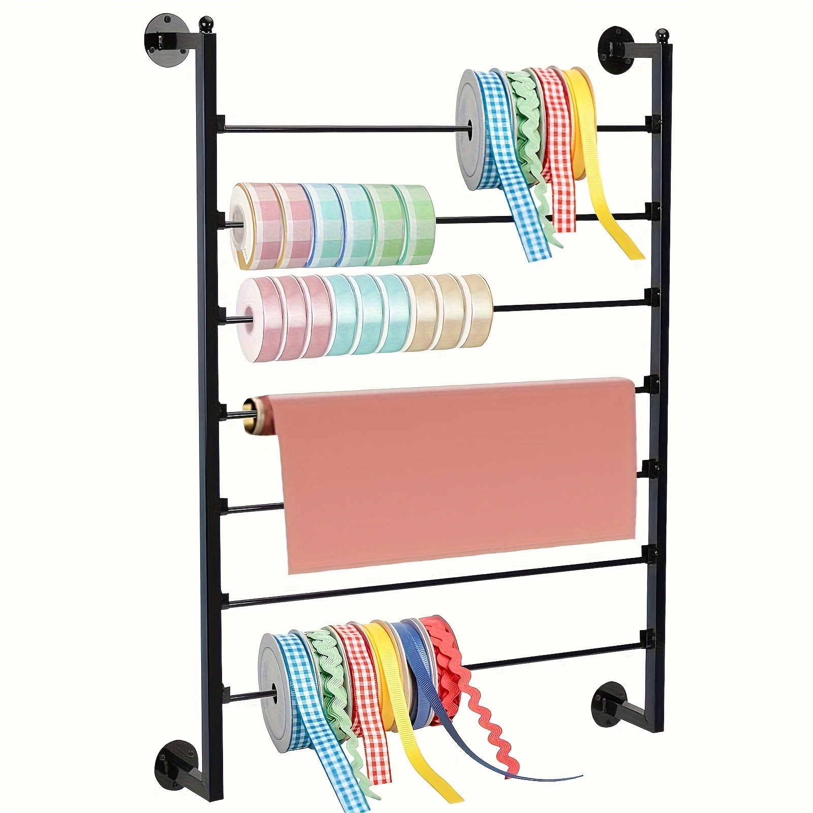 Image of Wall- Mounted Organizer For 70cm Rolls Versatile 7- Tier Wall- Mounted Metal Ribbon Organizer - Ideal For Craft Rooms, Flower Shops & Gift Wrapping, Fits 70cm Rolls, Ribbon Storage
